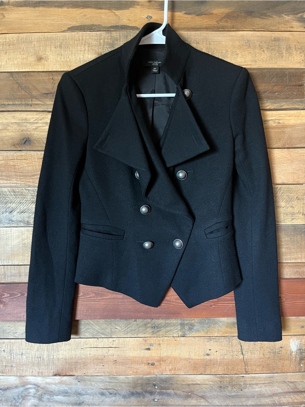 Ann Taylor Black Double-Breasted Military-Style Blazer